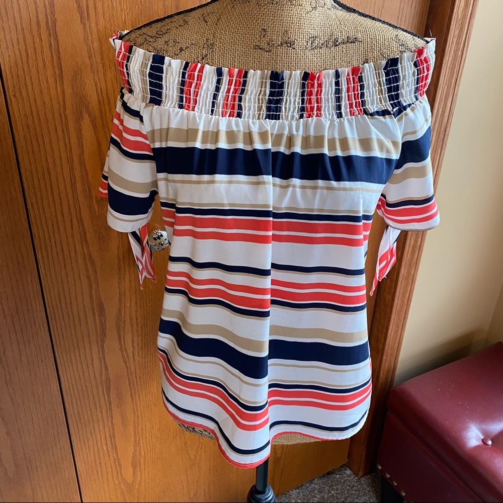West moon off-shoulder striped top